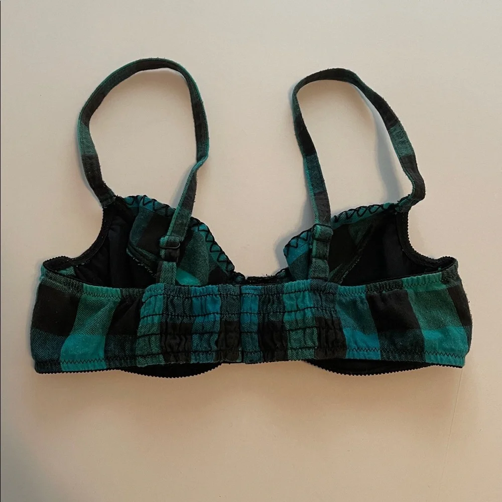 Vintage 90s Eileen West 34B teal buffalo flannel bra